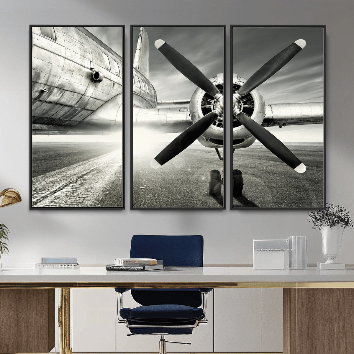Vintage Airplane Wall Art Canvas Print, Black and White