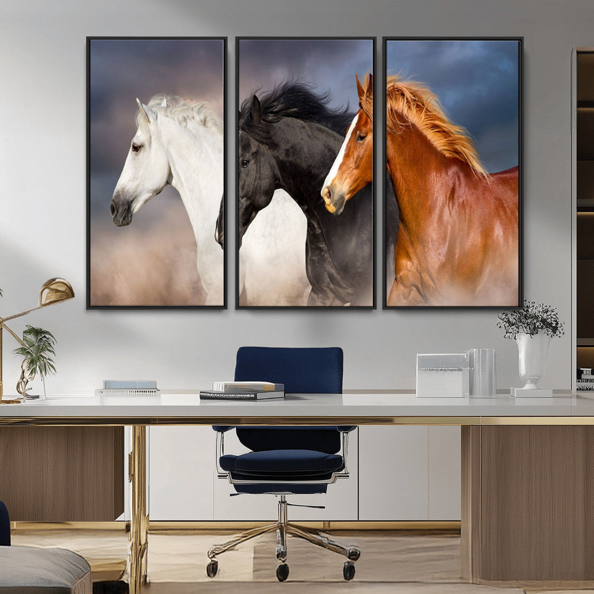 Animal Wall Art Three Horses Farmhouse Art Canvas, Framed