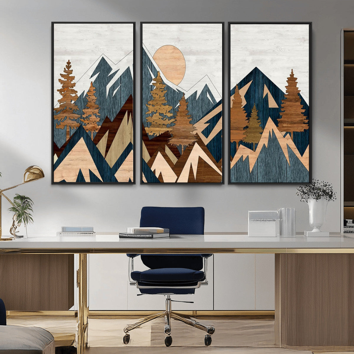 Abstract Wood Panel Effect Mountain Range Top Wall Art