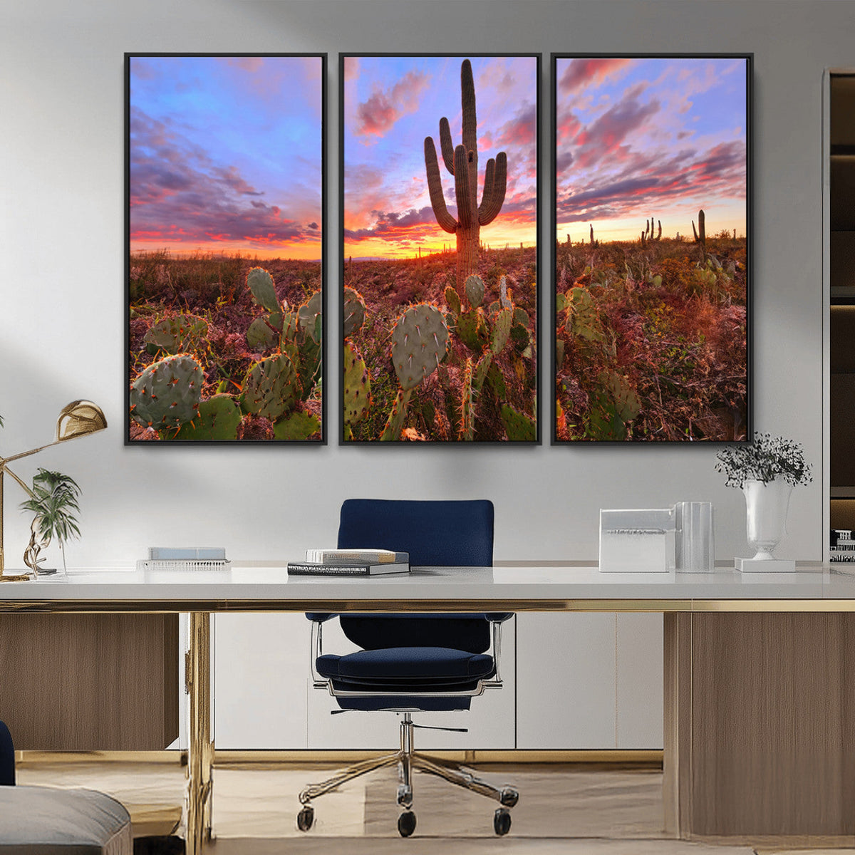 Arizona Desert Wall Art Canvas Print - Framed Deser Sunset