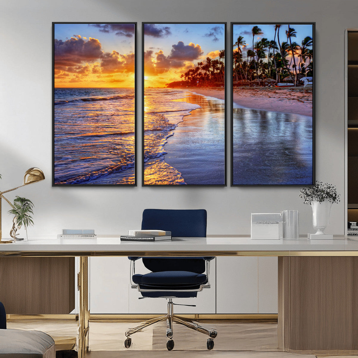 Serene Beach Sunset Wall Art Canvas- Coastal Seascape Print