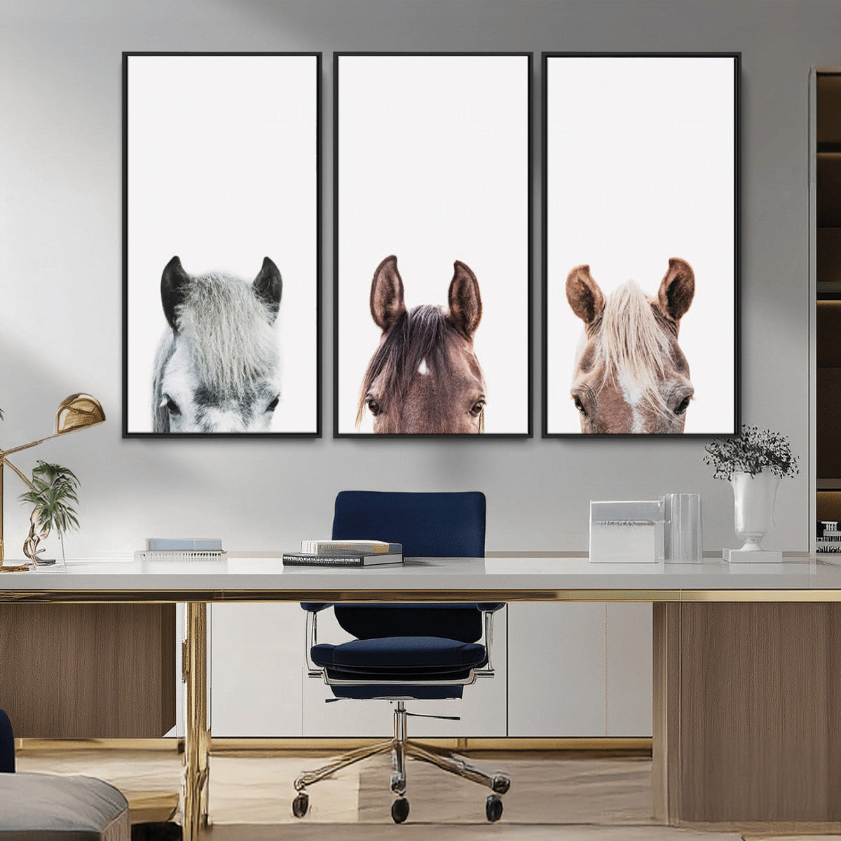Horse Wall Art - Minimalist Horse Triptych Wall Art – Modern