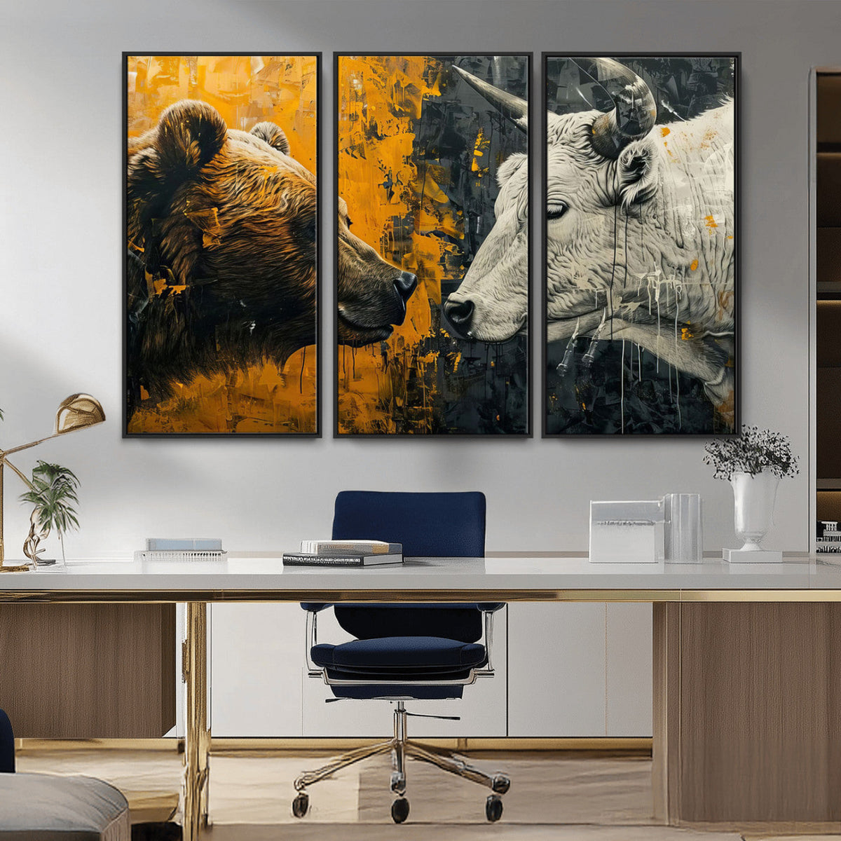 Bear and Bull Wall Art Canvas Print – Abstract Animal