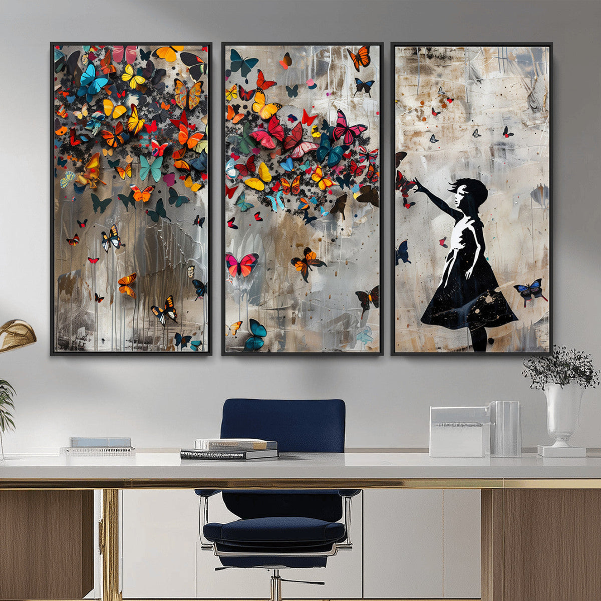 Banksy Wall Art - Banksy Girl and Butterfly Explosion Wall