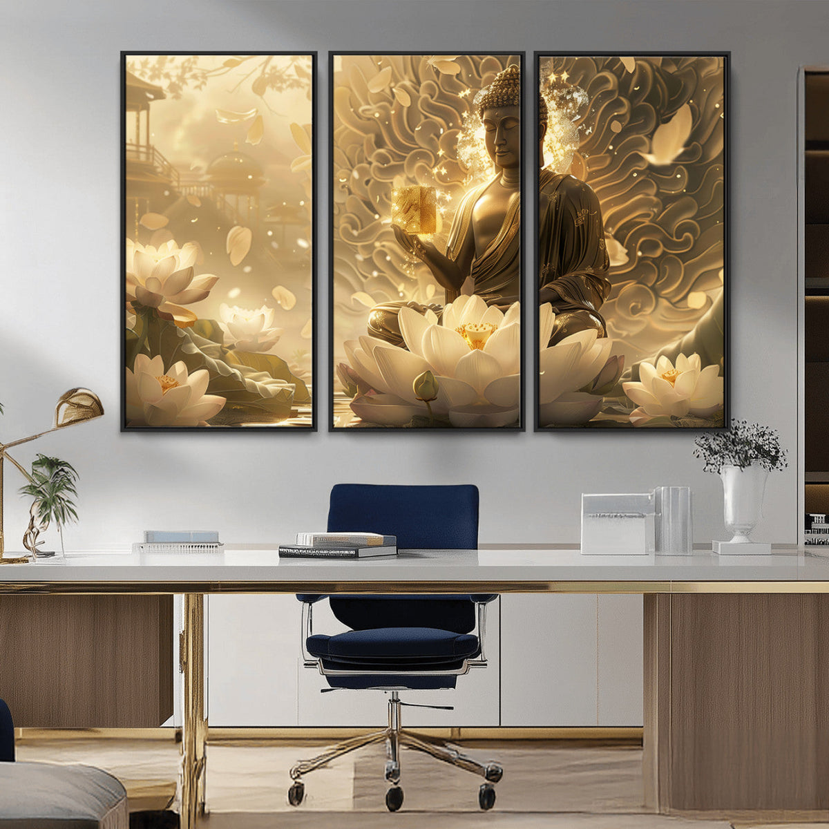 Golden Buddha Wall Art | Yoga Room Decor and Meditation Room