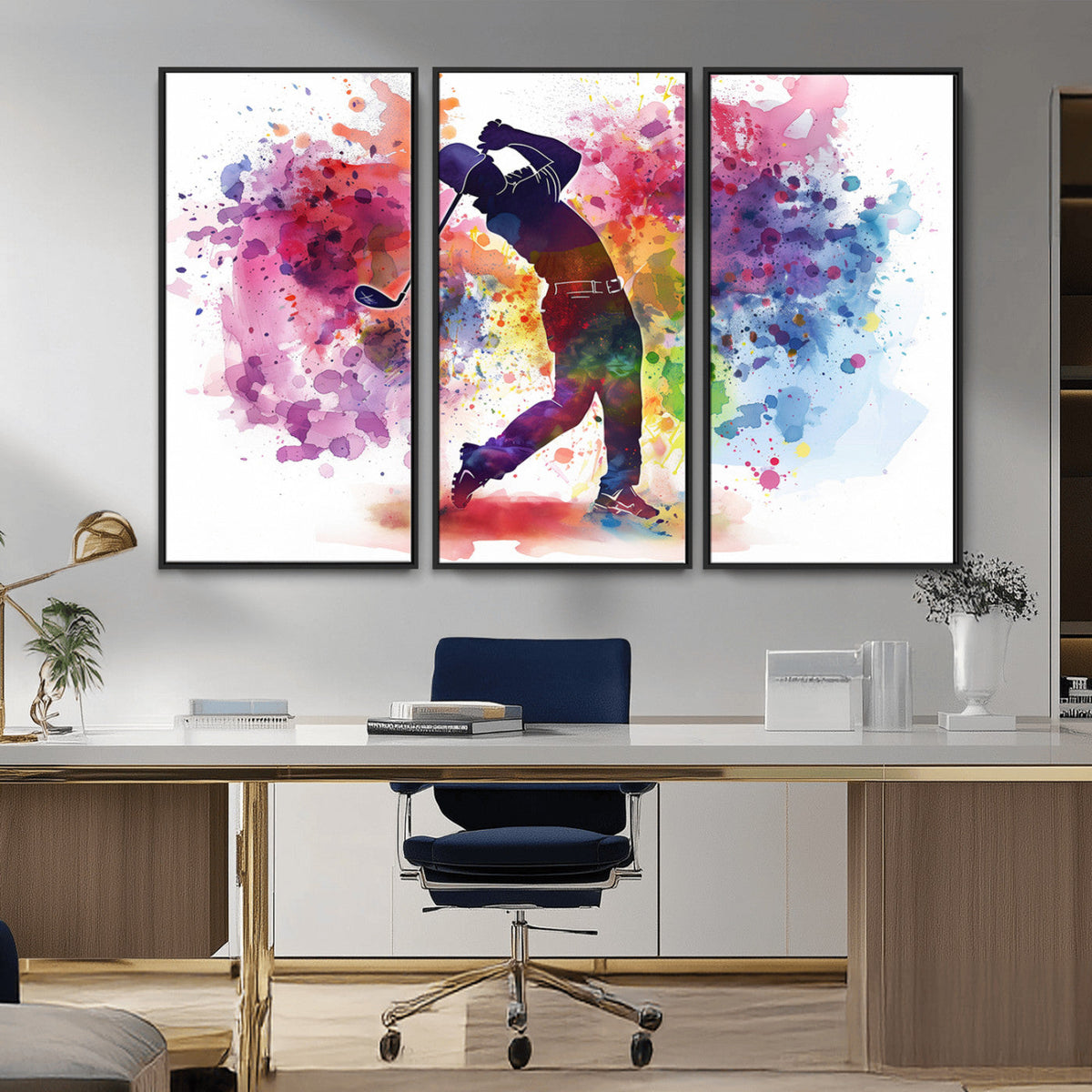 Colorful Golfer Swing Wall Art Canvas Print - Ready to Hang,