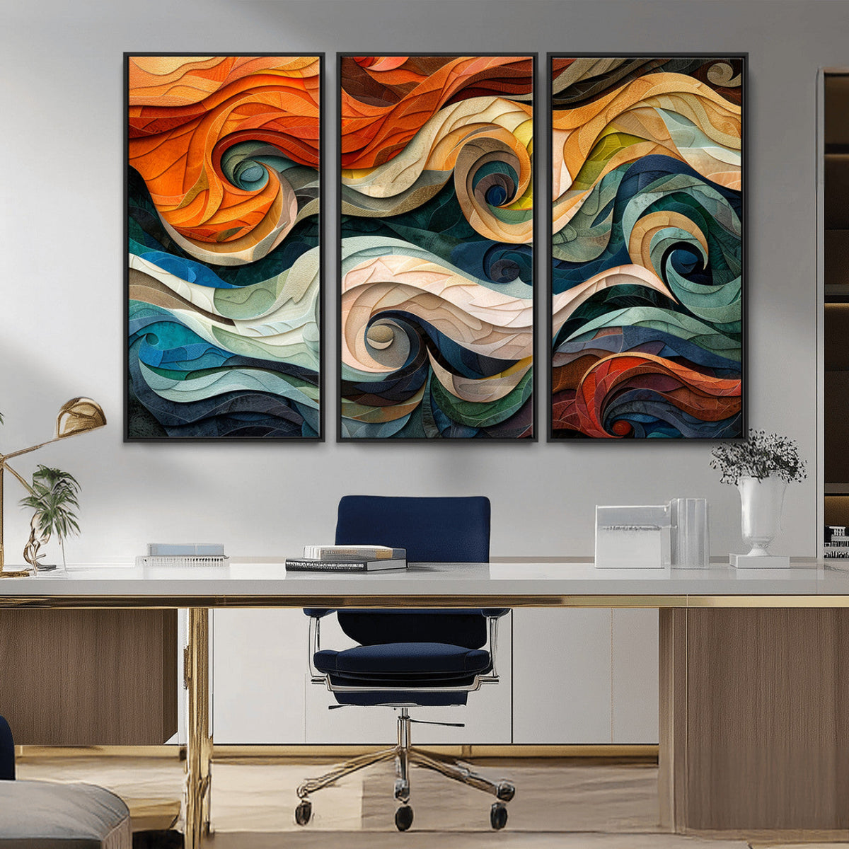 Abstract Wave Wall Art | Ready to Hang Framed Canvas Print |