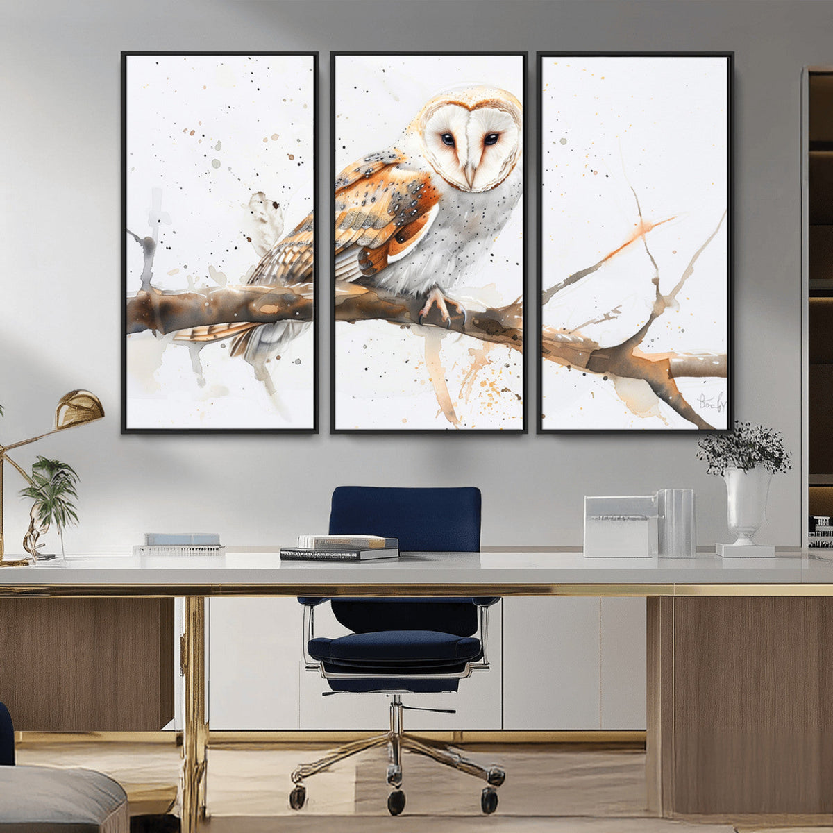 Barn Owl Wall Art on Branch | Stunning Canvas Print for