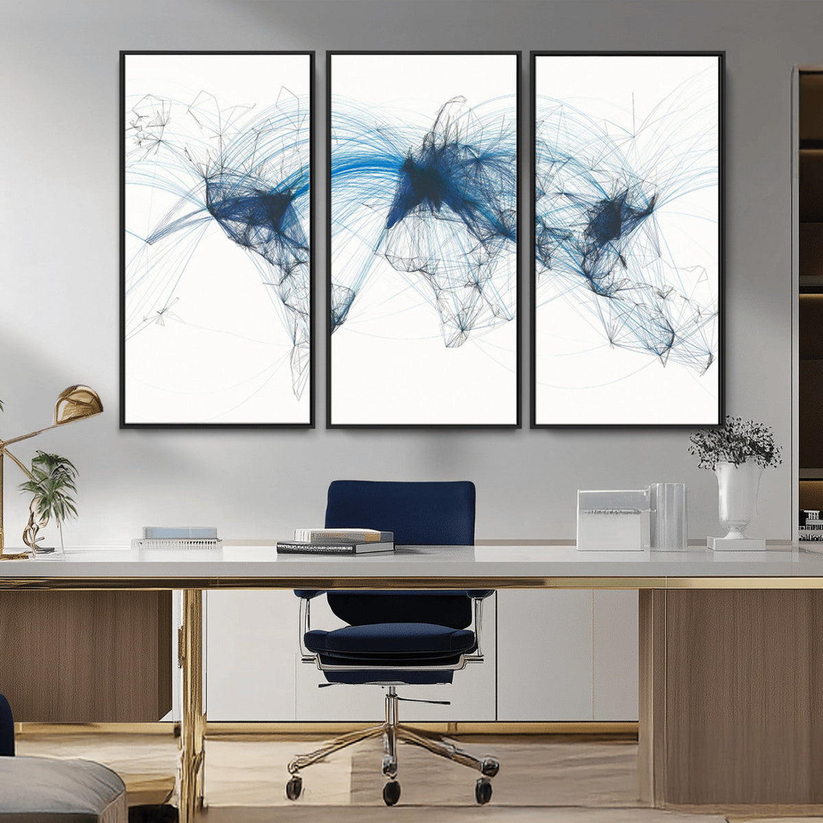 Flight Route Map Wall Art Canvas Print, Abstract Air Traffic
