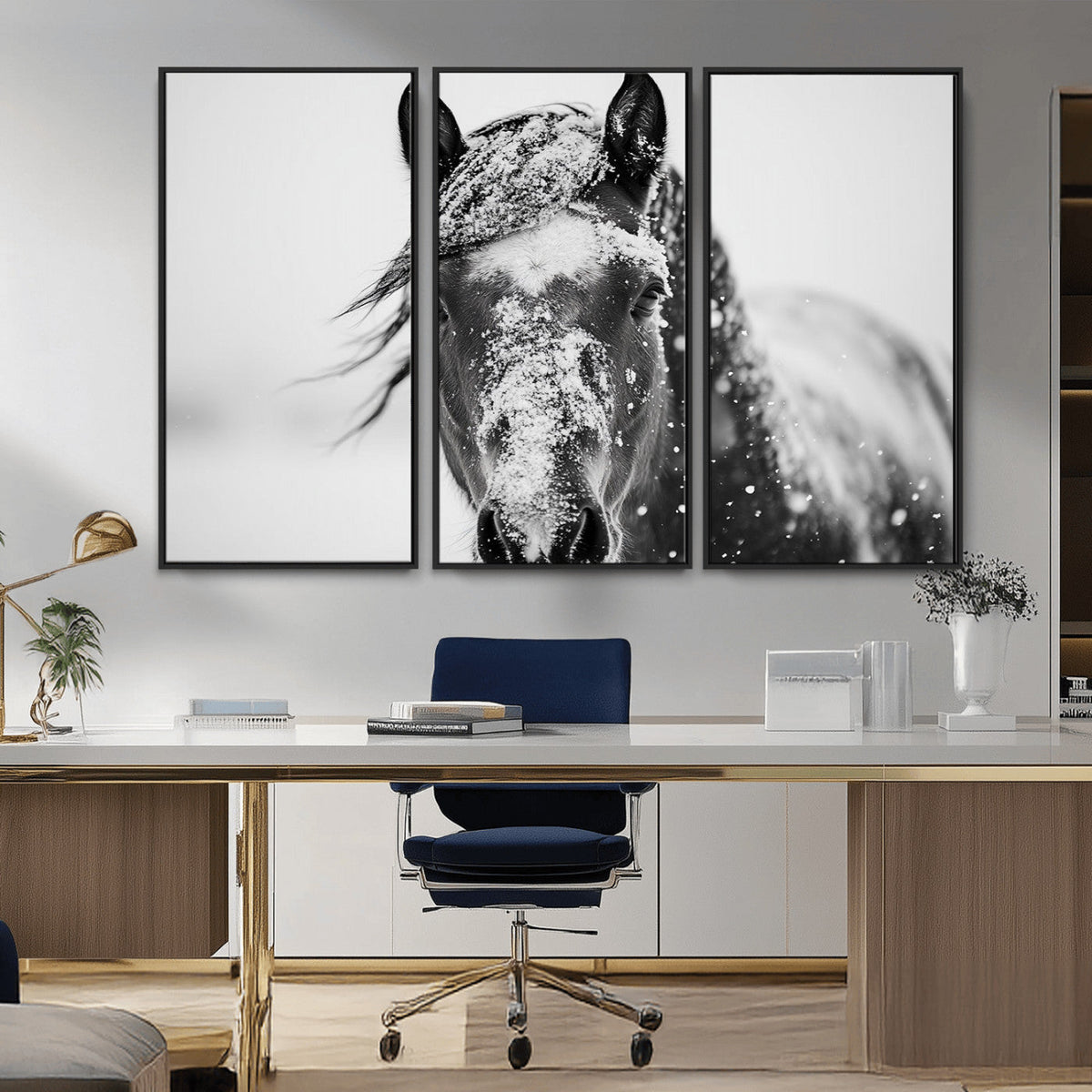 Western Wall Art | Black and White Winter Horse Wall Art |