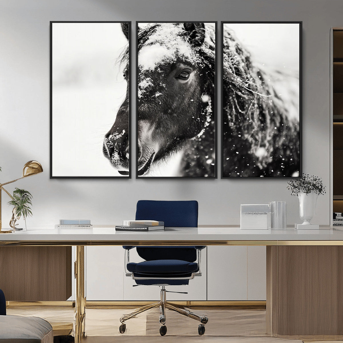 Framed Black and White Horse Wall Art | Ready to Hang and