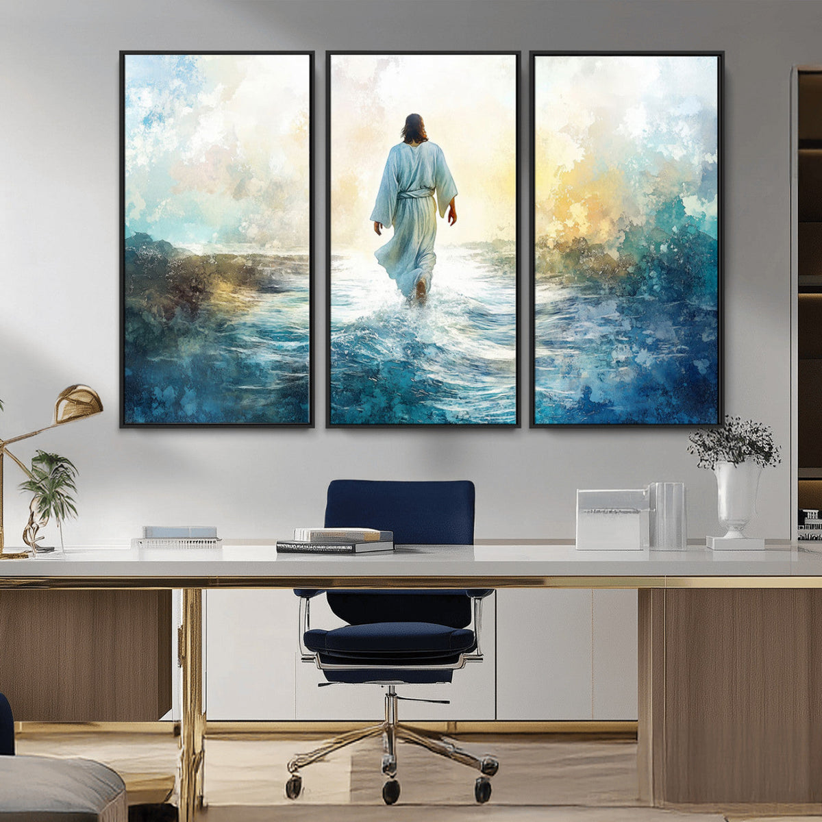 Watercolor Jesus Walking on Water Canvas Print, Christian