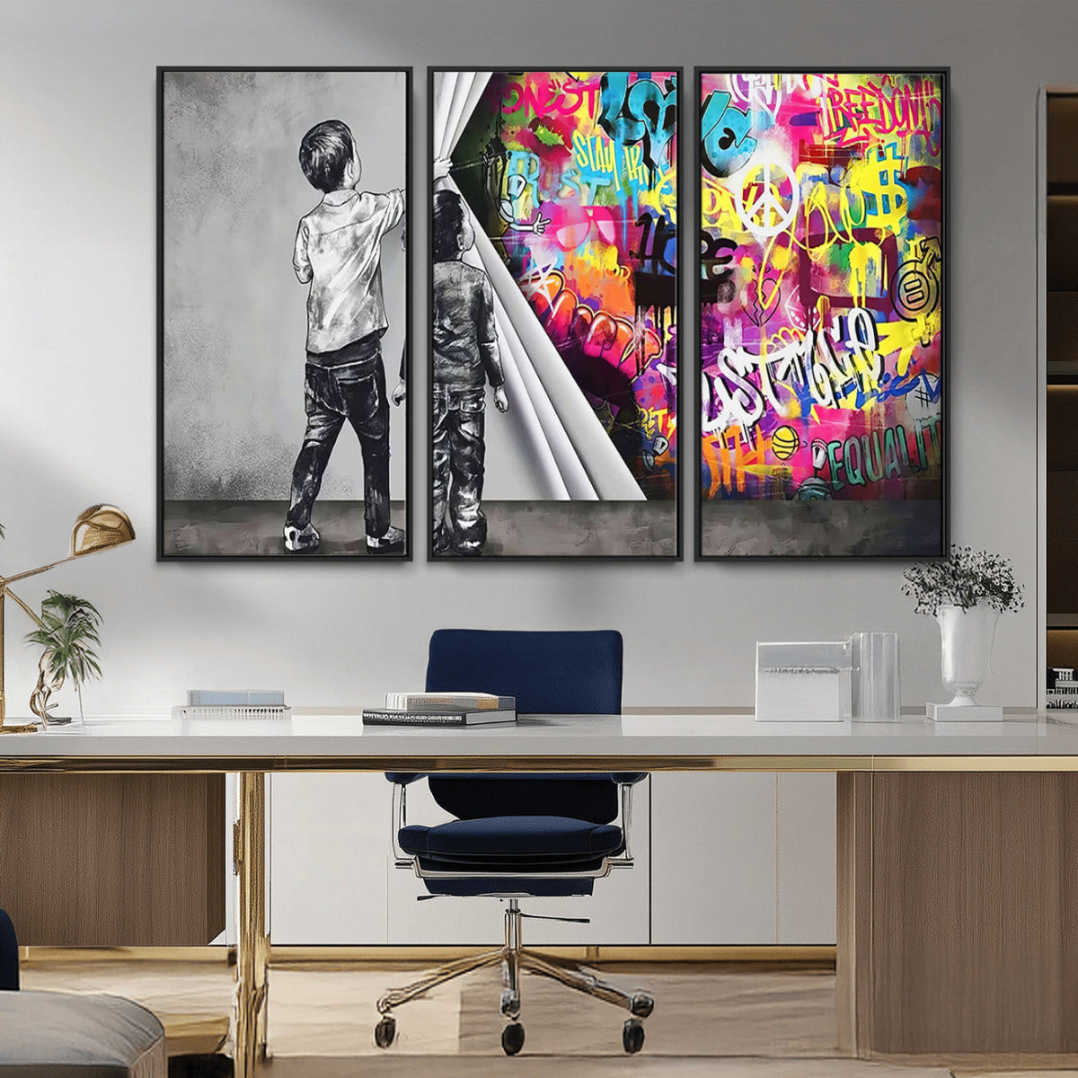 Banksy Print - Street Art Canvas Wall Art - Kids Revealing