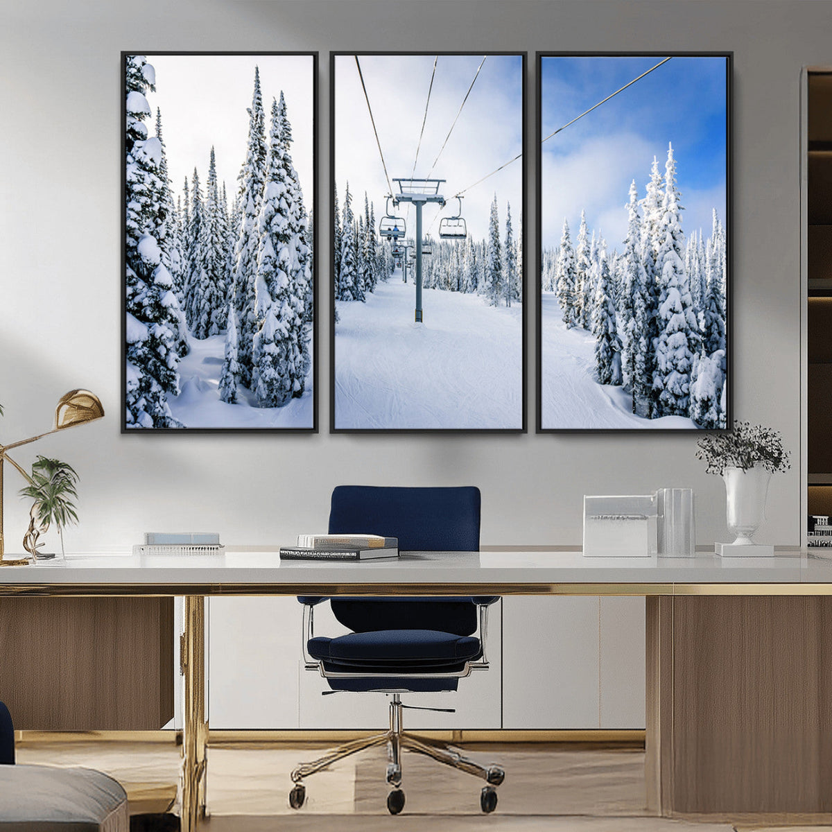 Winter Ski Lift Wall Art Print - Landscape Wall Art | Snowy