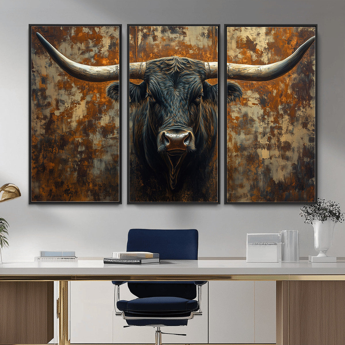 Longhorn Texas Cow Bull Wall Art | Rustic Farmhouse Canvas