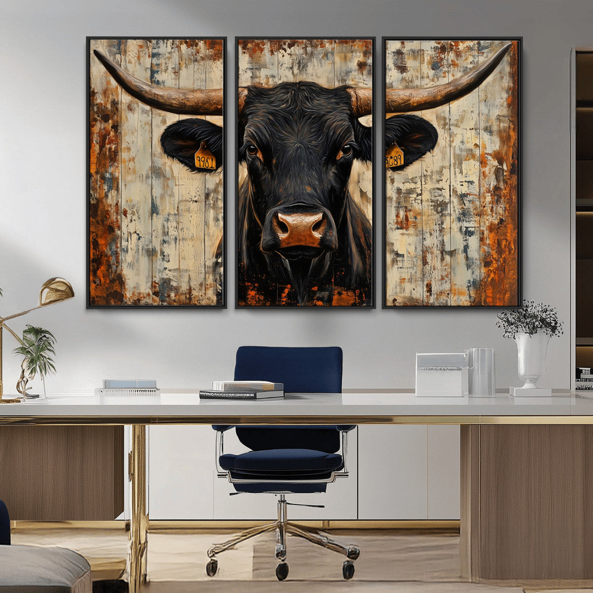 Rustic Texas Artwork Wall Art Canvas Print - Abstract Cow