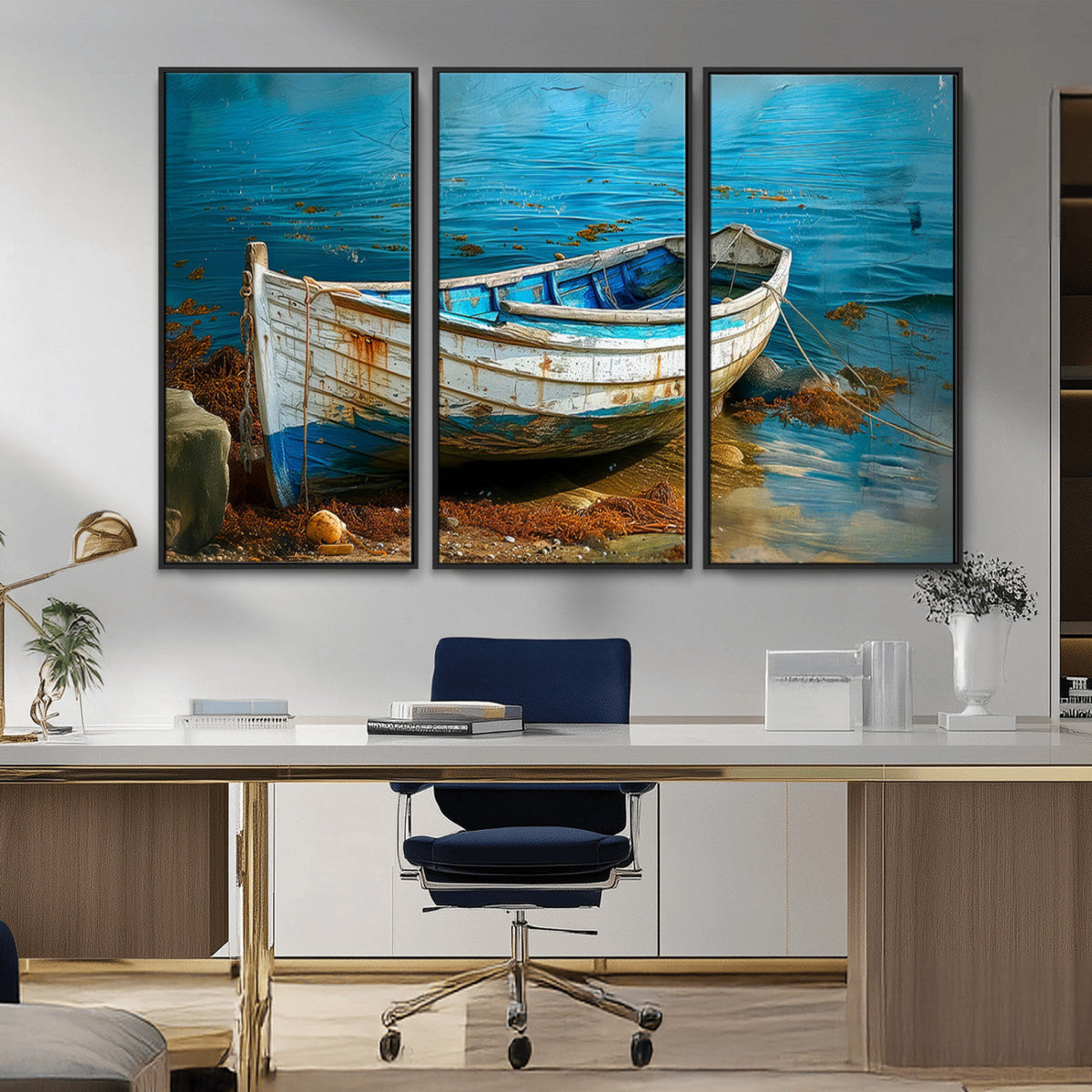 Vintage Boat on Tranquil Waters | Coastal Wall Art for