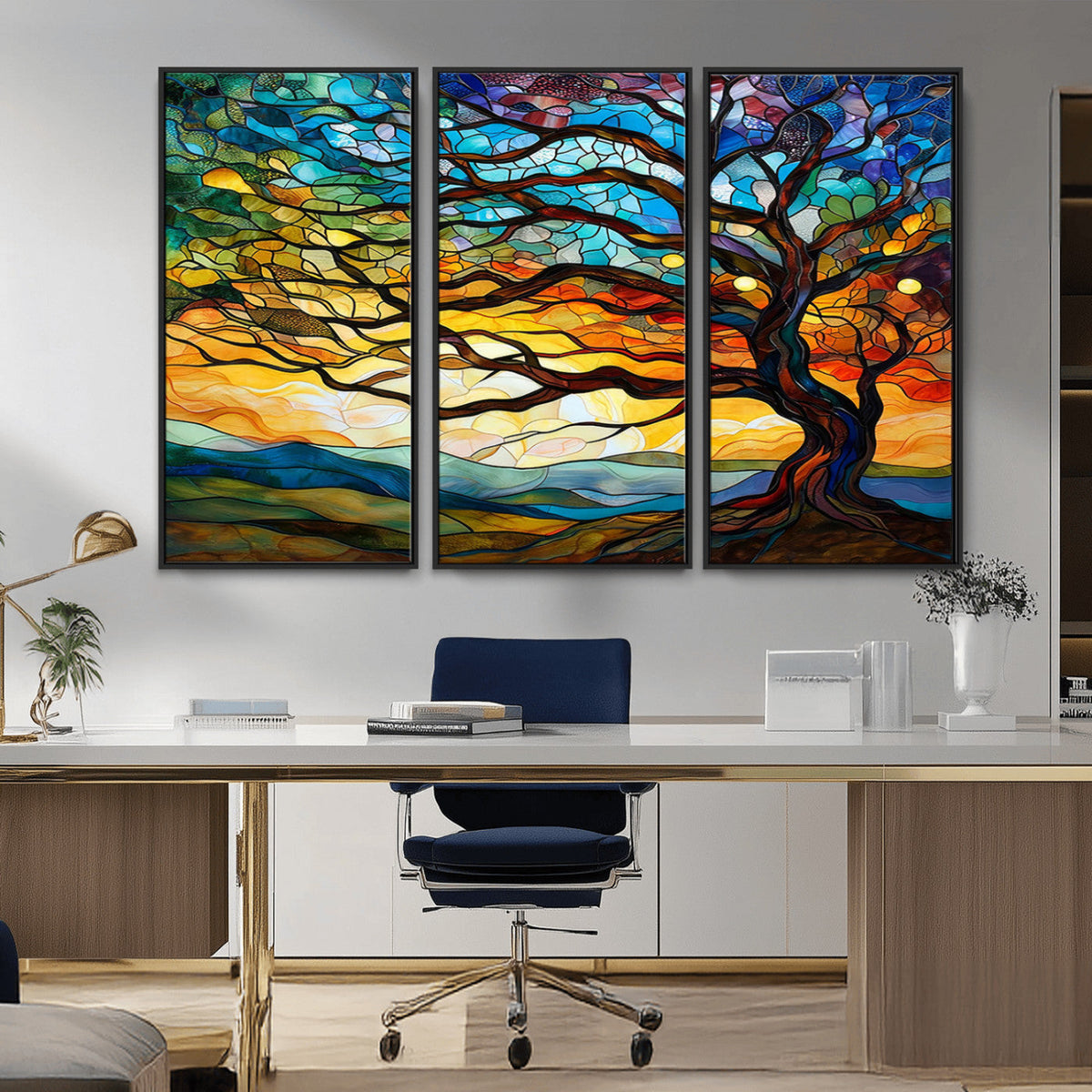 Vibrant Mosaic Tree of Life Wall Art | Stained Glass Style