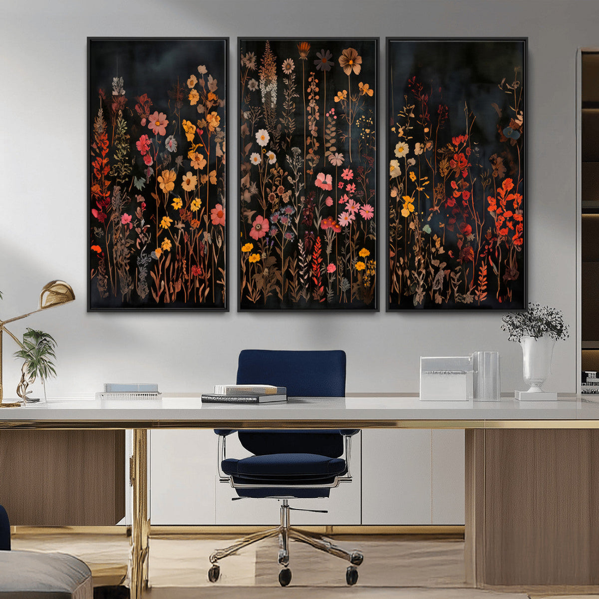 Large Floral Painting Print Illustration Flowers Canvas Wall