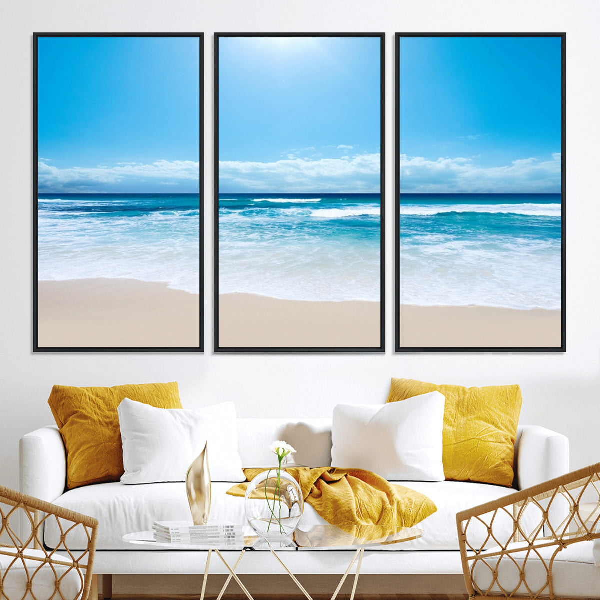 Wall Art Canvas Print Shiny Blue Sea and Beach