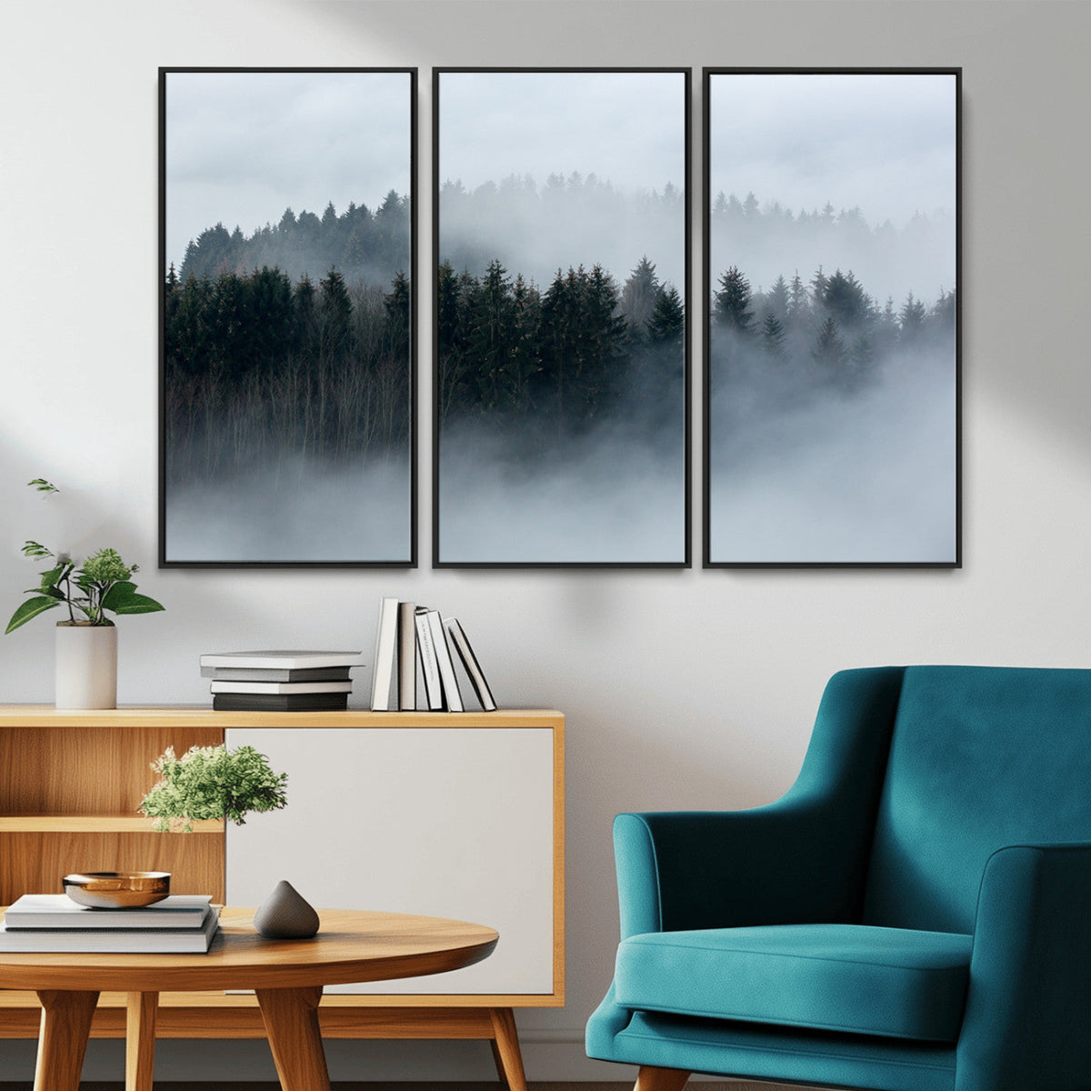 Autumn and Misty Trees in the Forest Wall Art Canvas Print,