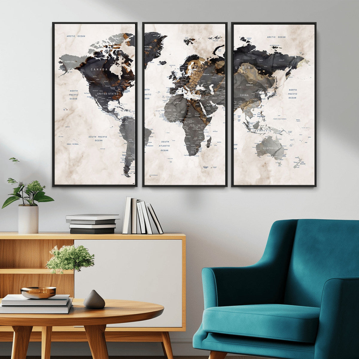 Abstract Map Printing - Modern World Map Canvas Wall Art for