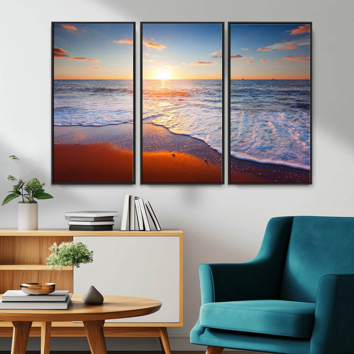 Tropical Ocean Sunset Wall Art Canvas Print, Golden Beach