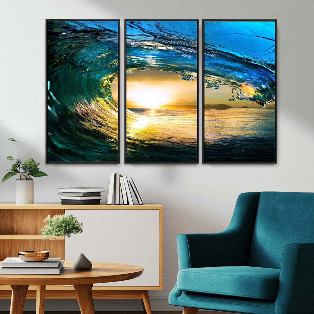 Ocean Wave at Sunset Canvas Art, Large Wall Print of Vibrant