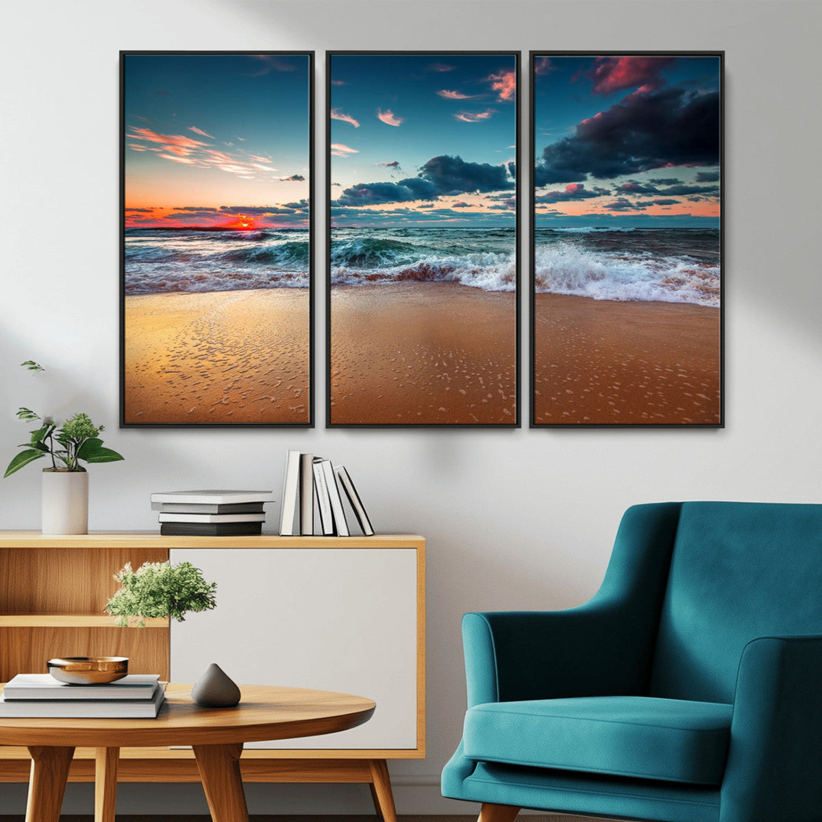 Sunset on Beach Wall Art Ocean Beach Canvas Print