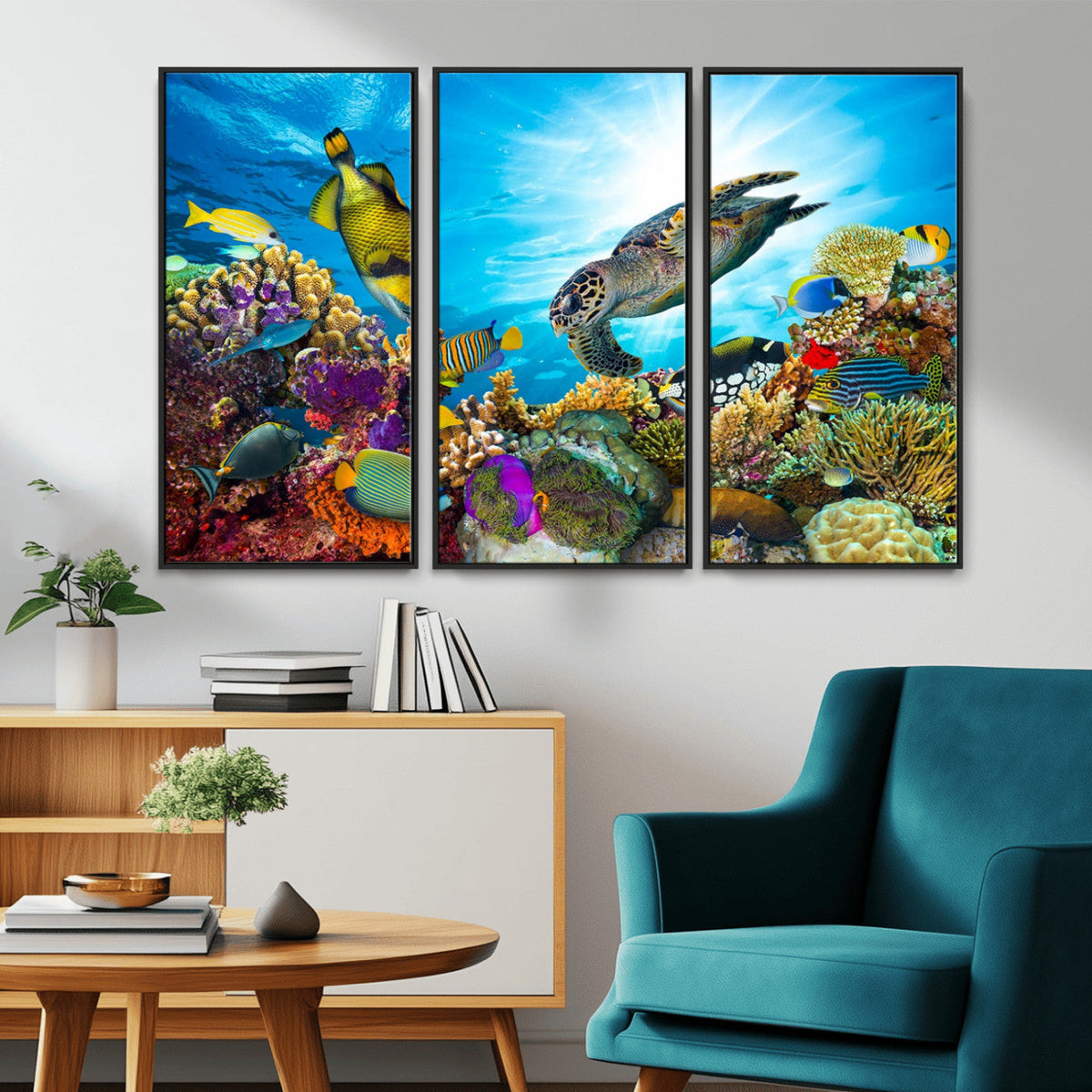 Aquatic Life Sea Turtles Fish Wall Art Canvas Print