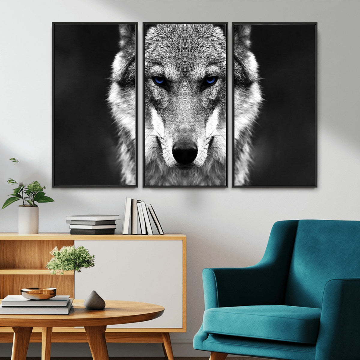 Black and White Wild Wolf Wall Art Canvas Print