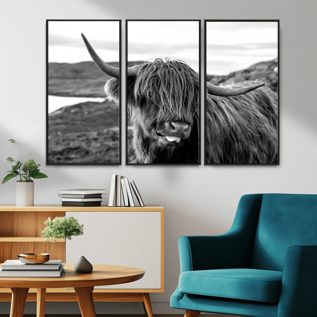 Longhorn Steer Canvas Print Wall Art, Highland Cow Canvas