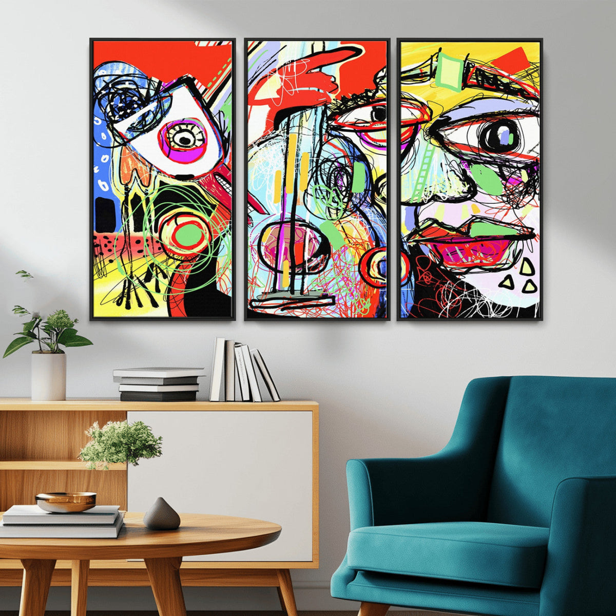 Picasso Style Art Abstract Canvas Wall Art Print , Colorful