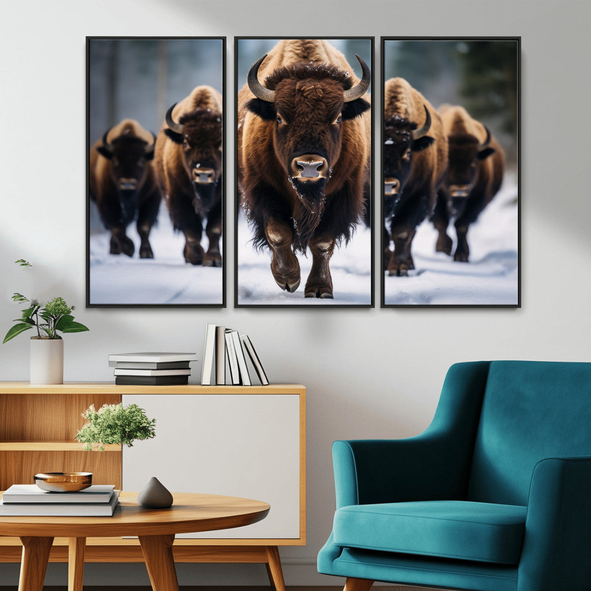 Buffalo Wall Art Canvas Print, American Bison Herd Wall Art