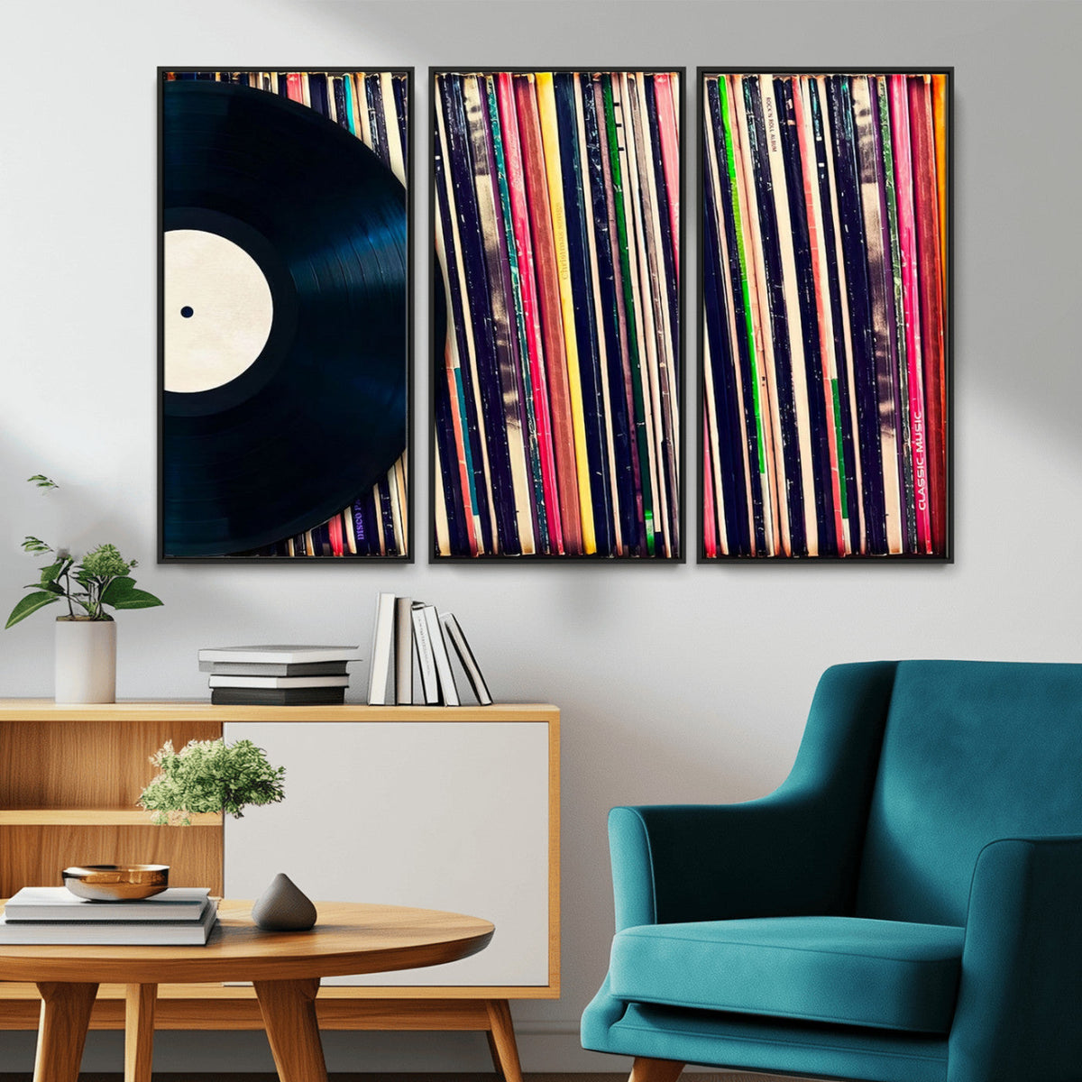 Vinyl Record and Album Collection Canvas Wall Art - Retro