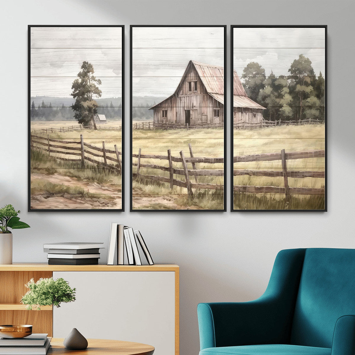 Rustic Farmhouse Barn Wall Art | 3-Panel Framed Gallery Wrap