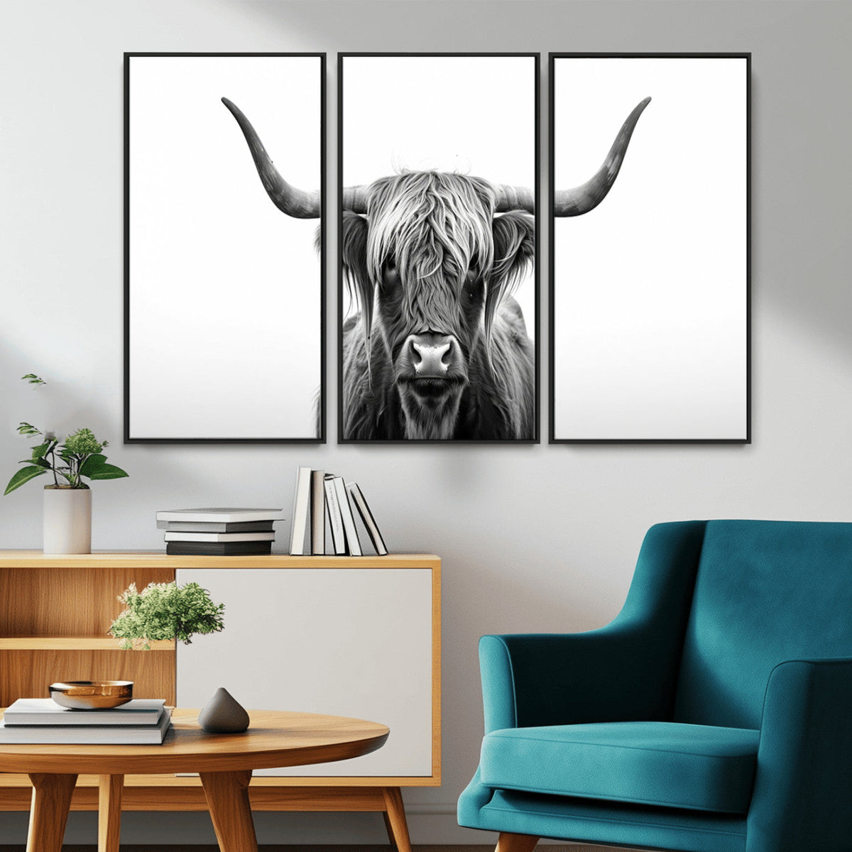 Highland Wall Art Canvas Print – Minimalist Black and White