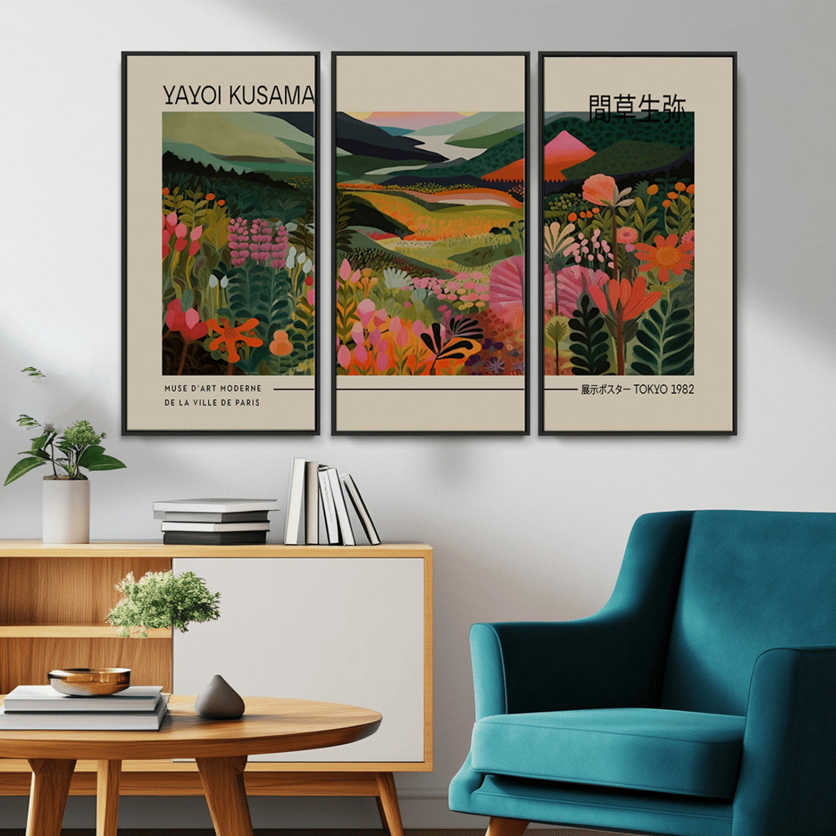 Yayoi Kusama Landscape Canvas Print, Vibrant Floral Mountain