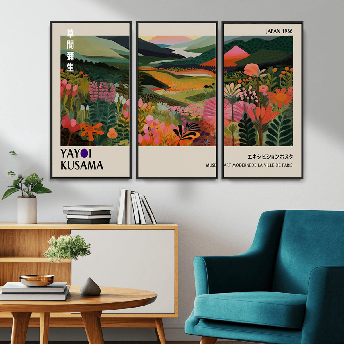 Yayoi Kusama Abstract Print, Vibrant Floral Mountain Art