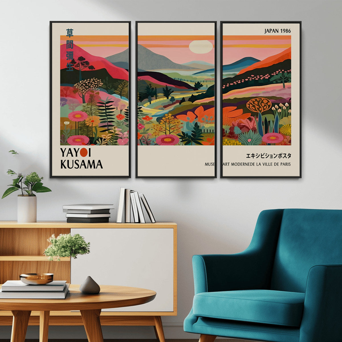 Yayoi Kusama Landscape Canvas Print, Vibrant Floral Mountain