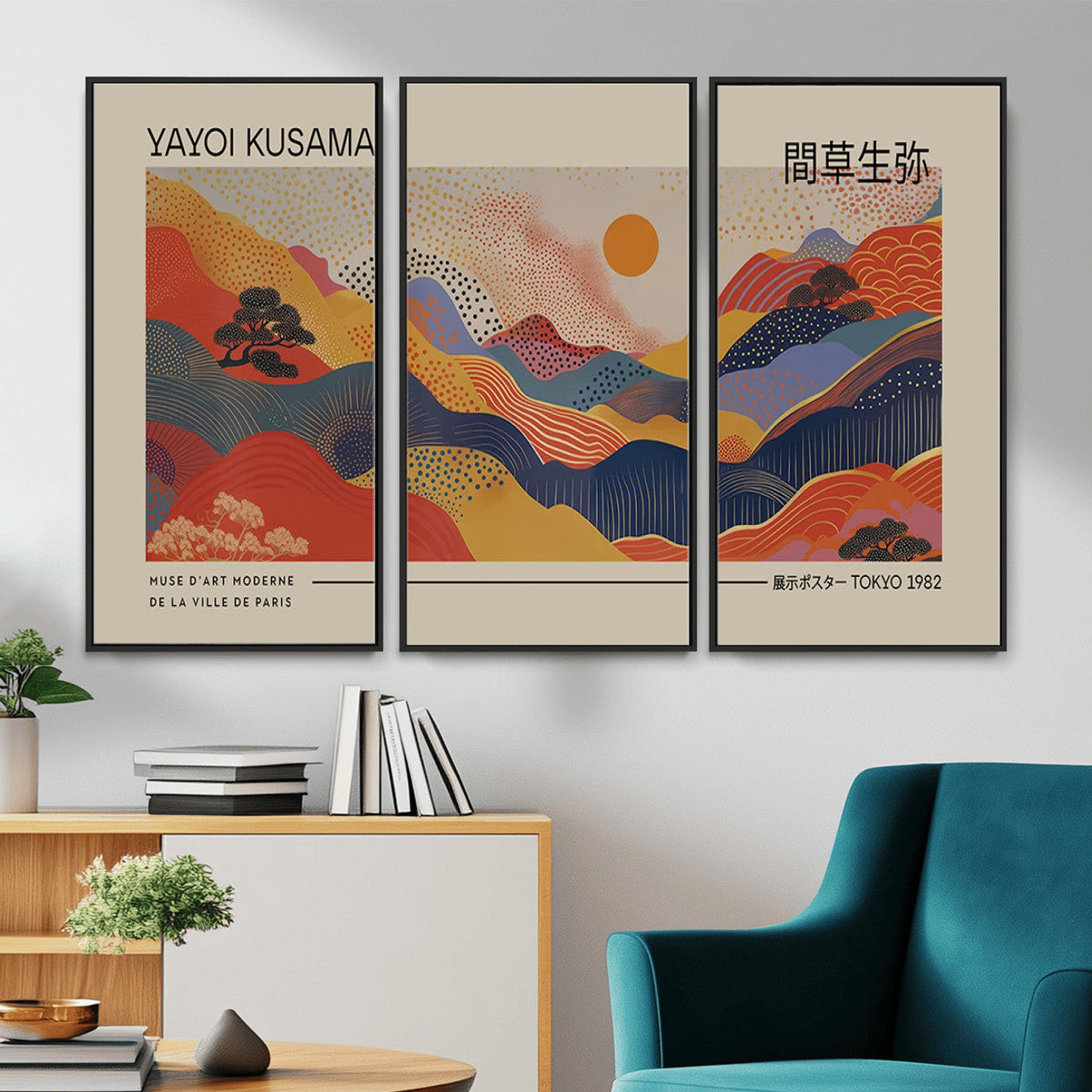 Yayoi Kusama Landscape Canvas Print, Vibrant Floral Mountain