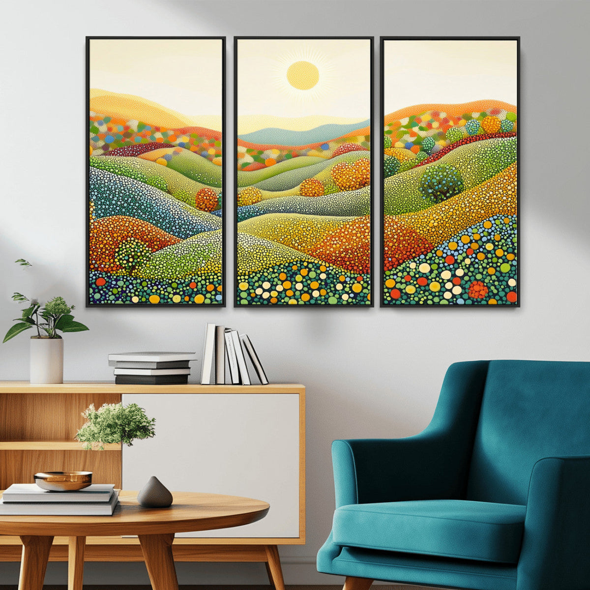 YAYOI KUSAMA Colorful Dot Art Landscape Canvas - Framed