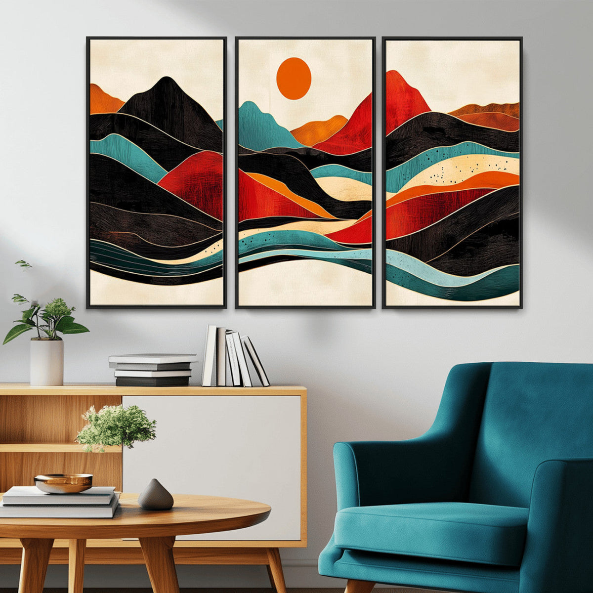 Western Wall Decor - Large Triptych Mountain Canvas - Boho