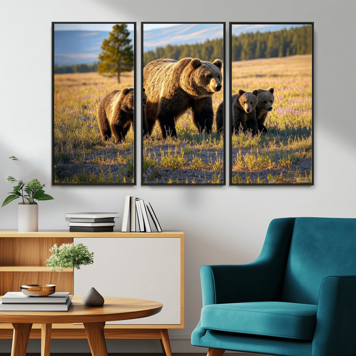 Grizzly Bear Family Wall Art Canvas Print – Majestic