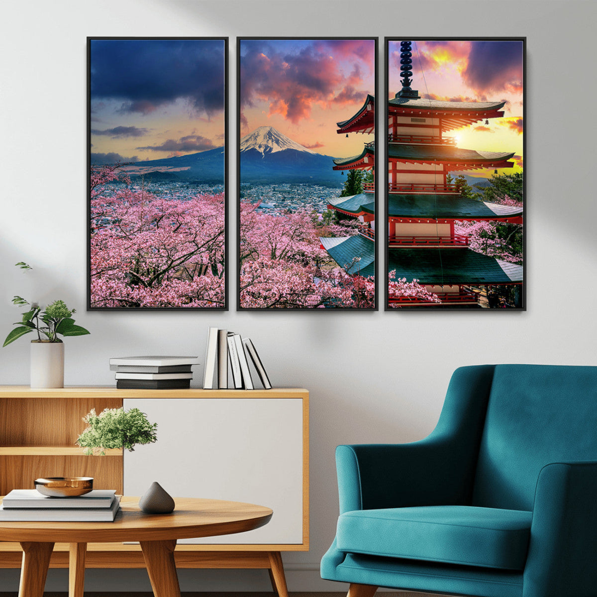Mount Fuji Cherry Blossom Wall Art Canvas Print – Framed