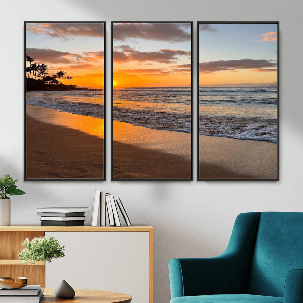 Tropical Beach Wall Art – Framed Sunset Ocean Canvas