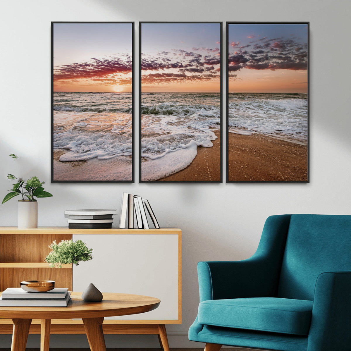 Ocean Sunset Wall Art Canvas Print – Framed Sandy Shore