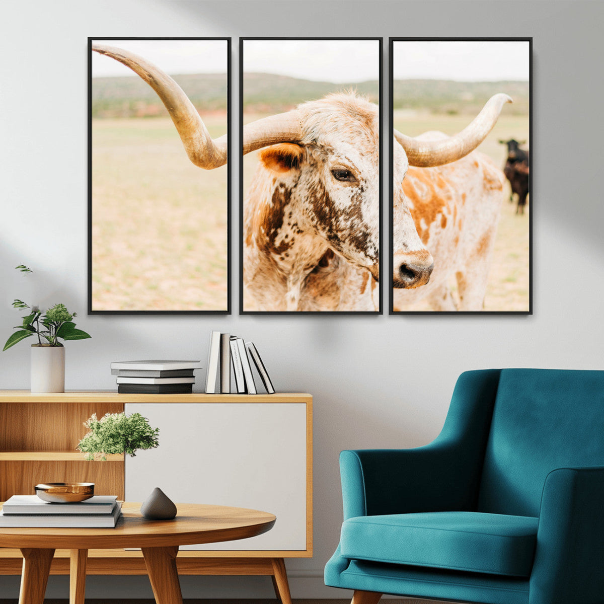 Texas Longhorn Wall Art Canvas Print – Framed Spotted Cow