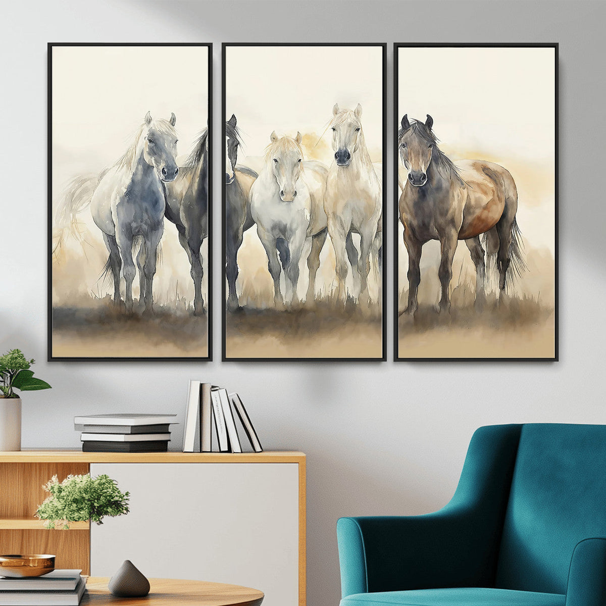 Wild Horses Wall Art Canvas Print, Framed Running Horses Art