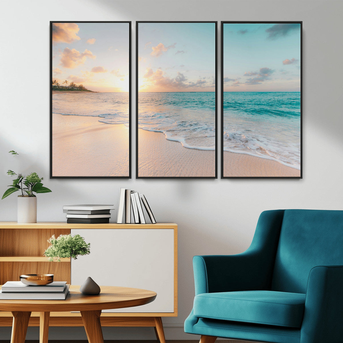 Beach Sunset Wall Art Canvas Print – Framed Ocean Waves